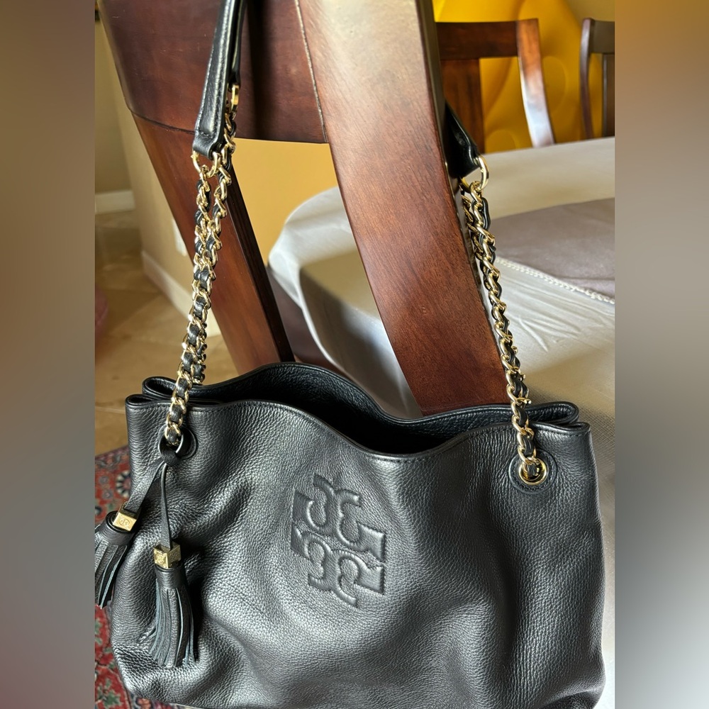 Tory Burch Black Leather Tote with tassels. Gently used in excellent condition! - Picture 13 of 13